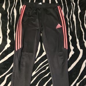 Adidas Woman's Black Joggers with Pink Stripes